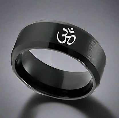 THE MEN THING Rings OM BLACK - Titanium Steel Ring for Men & Boys (Size : 22 )