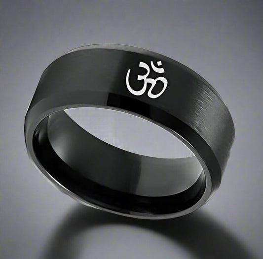 THE MEN THING Rings OM BLACK - Titanium Steel Ring for Men & Boys (Size : 22 )