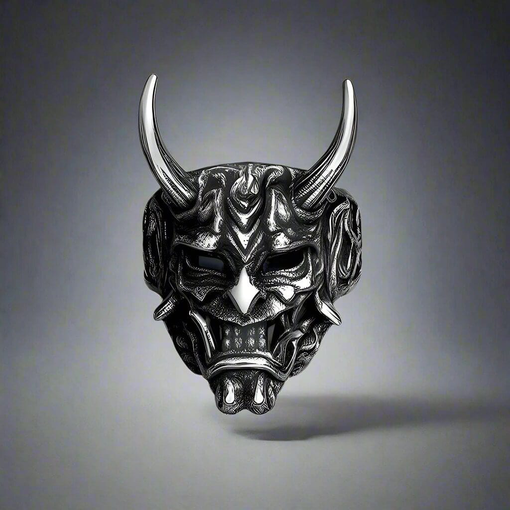 THE MEN THING Rings PRAJNA DEMON MASK - Black Oxy Pure Titanium Steel Rings For Men (Size :  17-21- 24-26)