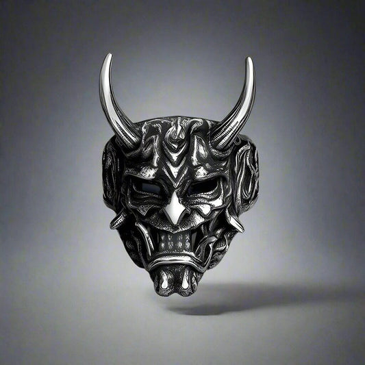 THE MEN THING Rings PRAJNA DEMON MASK - Black Oxy Pure Titanium Steel Rings For Men (Size :  17-21- 24-26)