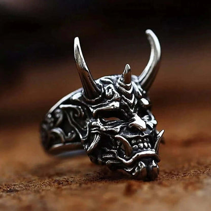 THE MEN THING Rings PRAJNA DEMON MASK - Black Oxy Pure Titanium Steel Rings For Men (Size :  17-21- 24-26)