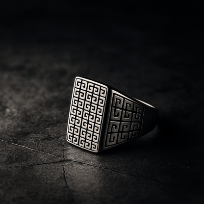 THE MEN THING Rings PRIME GLYPH RING - Pure Stainless Steel Men’s Steel-Plated Ring – Statement Luxury Jewelry (Size : 16-22-27)