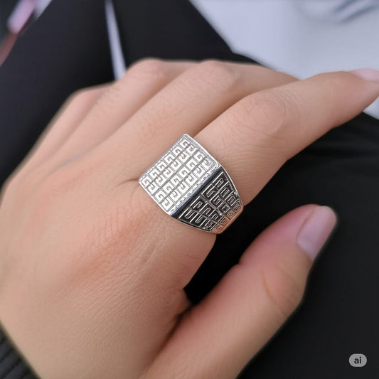 THE MEN THING Rings PRIME GLYPH RING - Pure Stainless Steel Men’s Steel-Plated Ring – Statement Luxury Jewelry (Size : 16-22-27)
