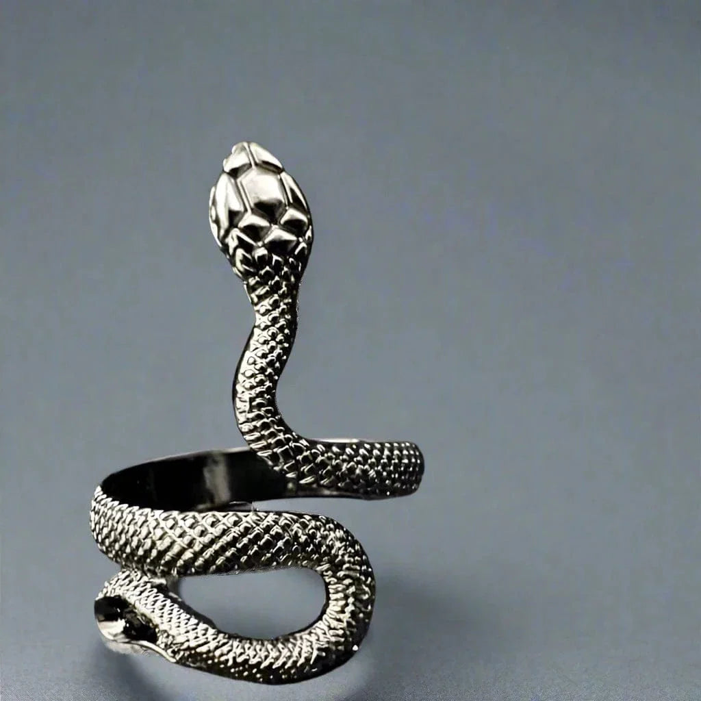 THE MEN THING Rings RATTLER -  Alloy Adjustable Vintage Black Snake Ring, American trending Style for Men & Boys