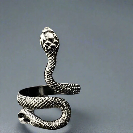 THE MEN THING Rings RATTLER -  Alloy Adjustable Vintage Black Snake Ring, American trending Style for Men & Boys