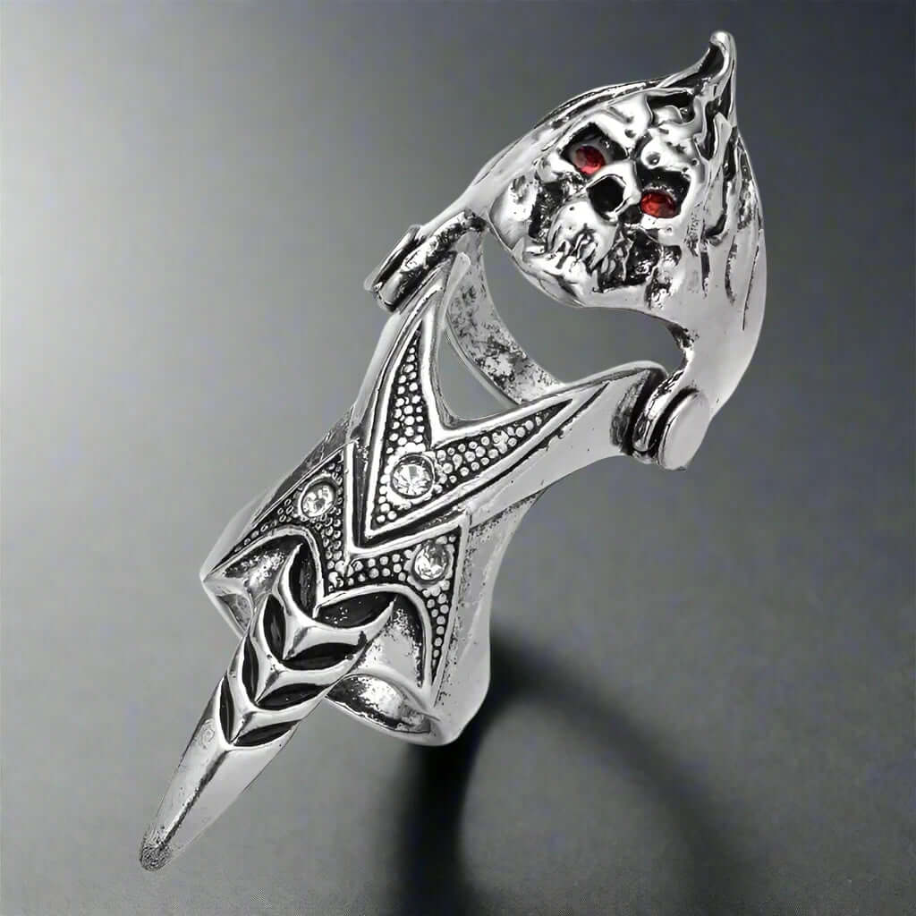THE MEN THING Rings REDEYEKULL - Red Eye Skull Adjustable Knuckle Joint Full Finger Ring for Men & Boys