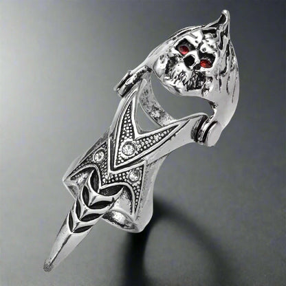 THE MEN THING Rings REDEYEKULL - Red Eye Skull Adjustable Knuckle Joint Full Finger Ring for Men & Boys