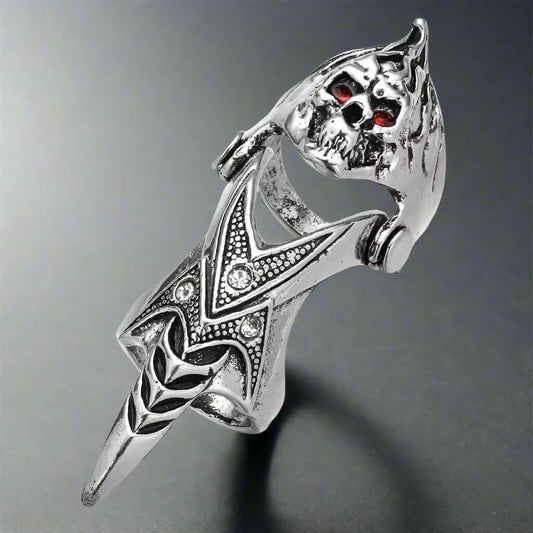 THE MEN THING Rings REDEYEKULL - Red Eye Skull Adjustable Knuckle Joint Full Finger Ring for Men & Boys