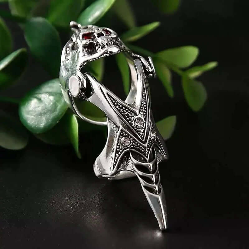 THE MEN THING Rings REDEYEKULL - Red Eye Skull Adjustable Knuckle Joint Full Finger Ring for Men & Boys