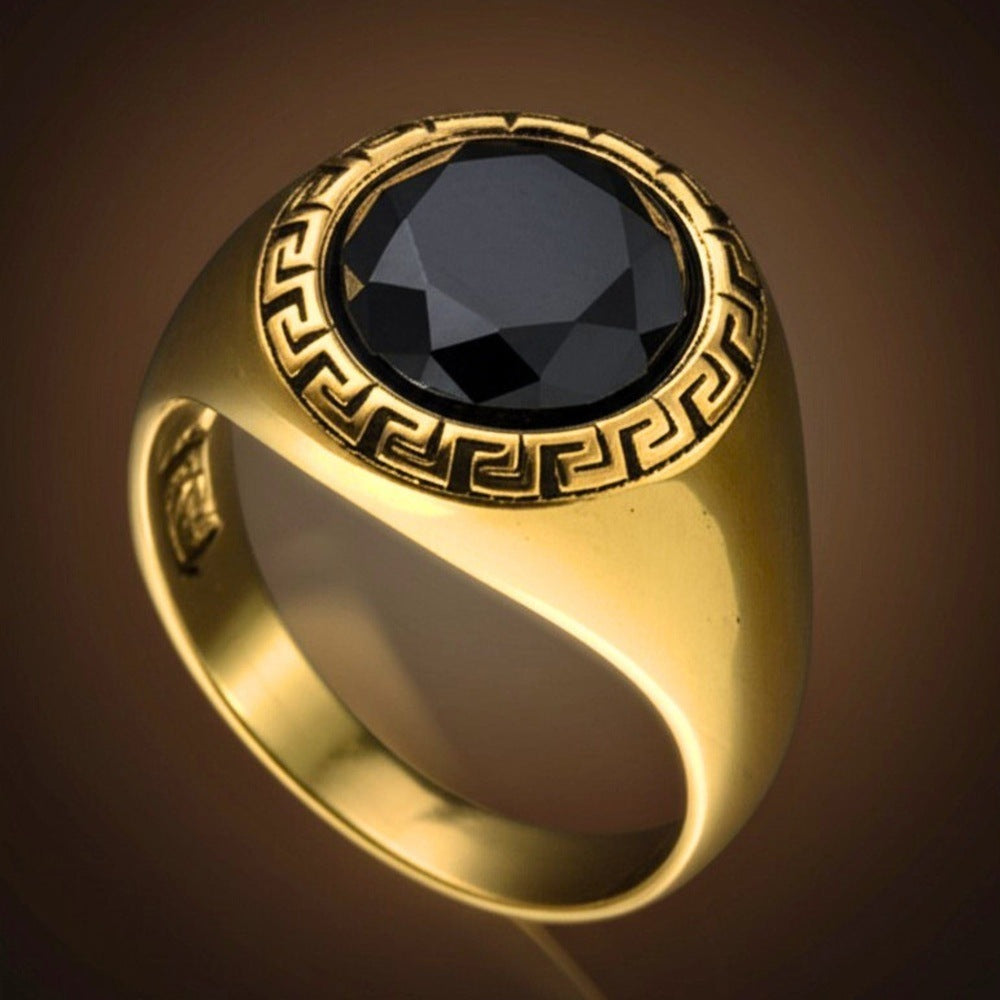 THE MEN THING Rings Royal Series - AETHER SIGNET RING - Pure Stainless Steel Men’s Gold-Plated Ring – Statement Luxury Jewelry (Size : 17-22-27)