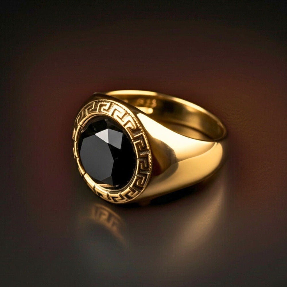 THE MEN THING Rings Royal Series - AETHER SIGNET RING - Pure Stainless Steel Men’s Gold-Plated Ring – Statement Luxury Jewelry (Size : 17-22-27)