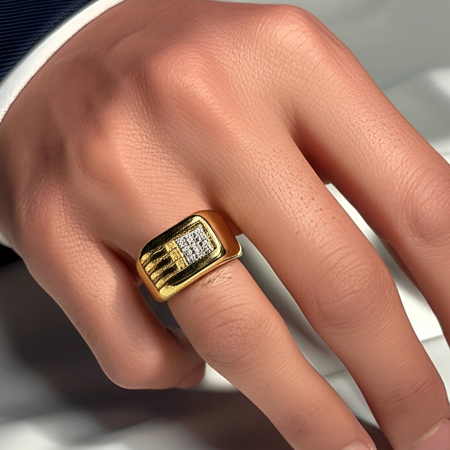 THE MEN THING Rings Royal Series - ALPHA BLOCK RING - Pure Stainless Steel Men’s Gold-Plated Ring – Statement Luxury Jewelry (Size : 19-21-24)