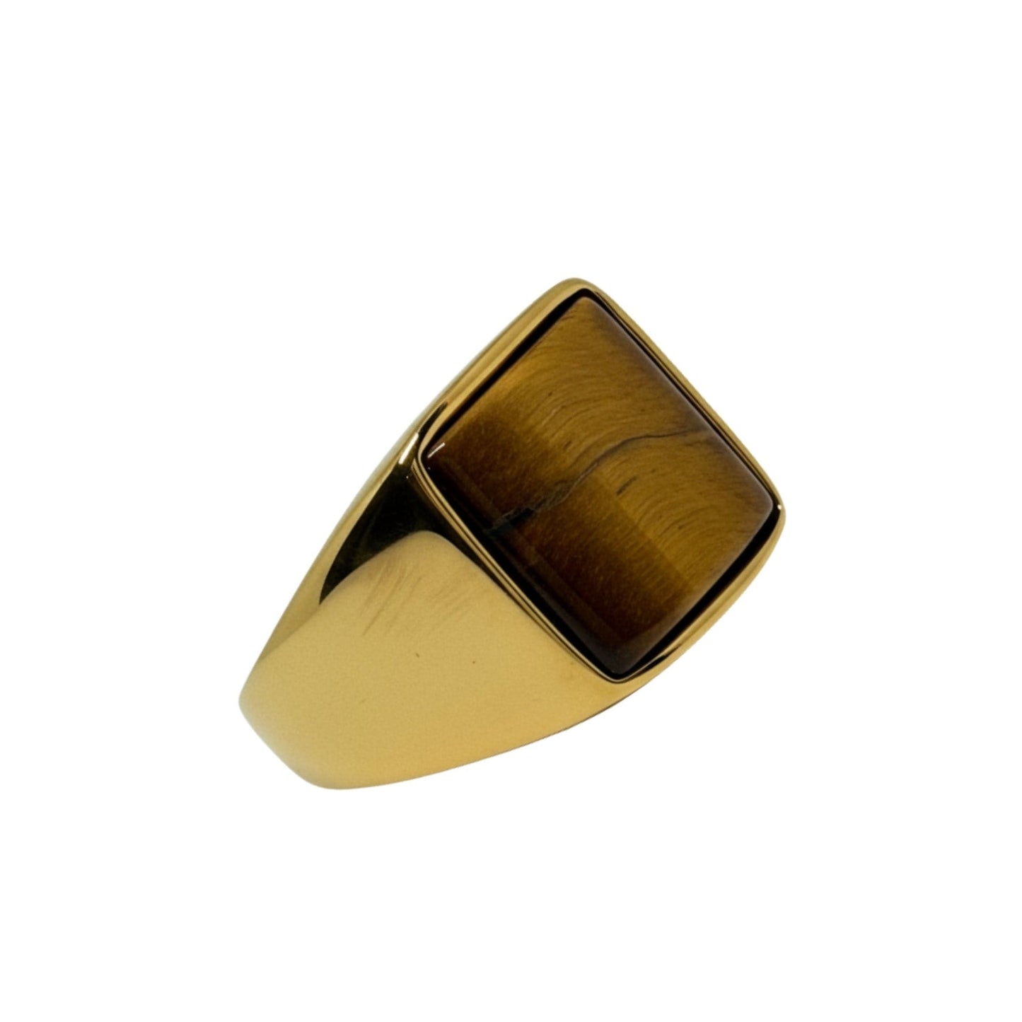 THE MEN THING Rings Royal Series - AMBERSTONE CREST RING - Pure Stainless Steel Men’s Gold-Plated Ring – Statement Luxury Jewelry (Size : 16-21-26)
