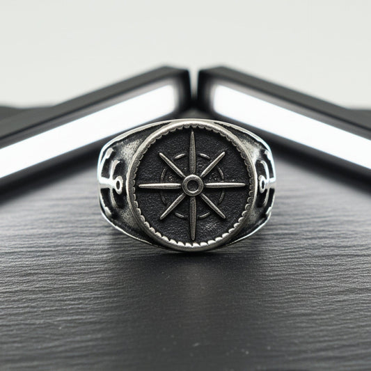 THE MEN THING Rings Royal Series - ANCHOR NORTH RING - Pure Stainless Steel Men’s Steel-Plated Ring – Statement Luxury Jewelry (Size : 19-22-24-28-30)