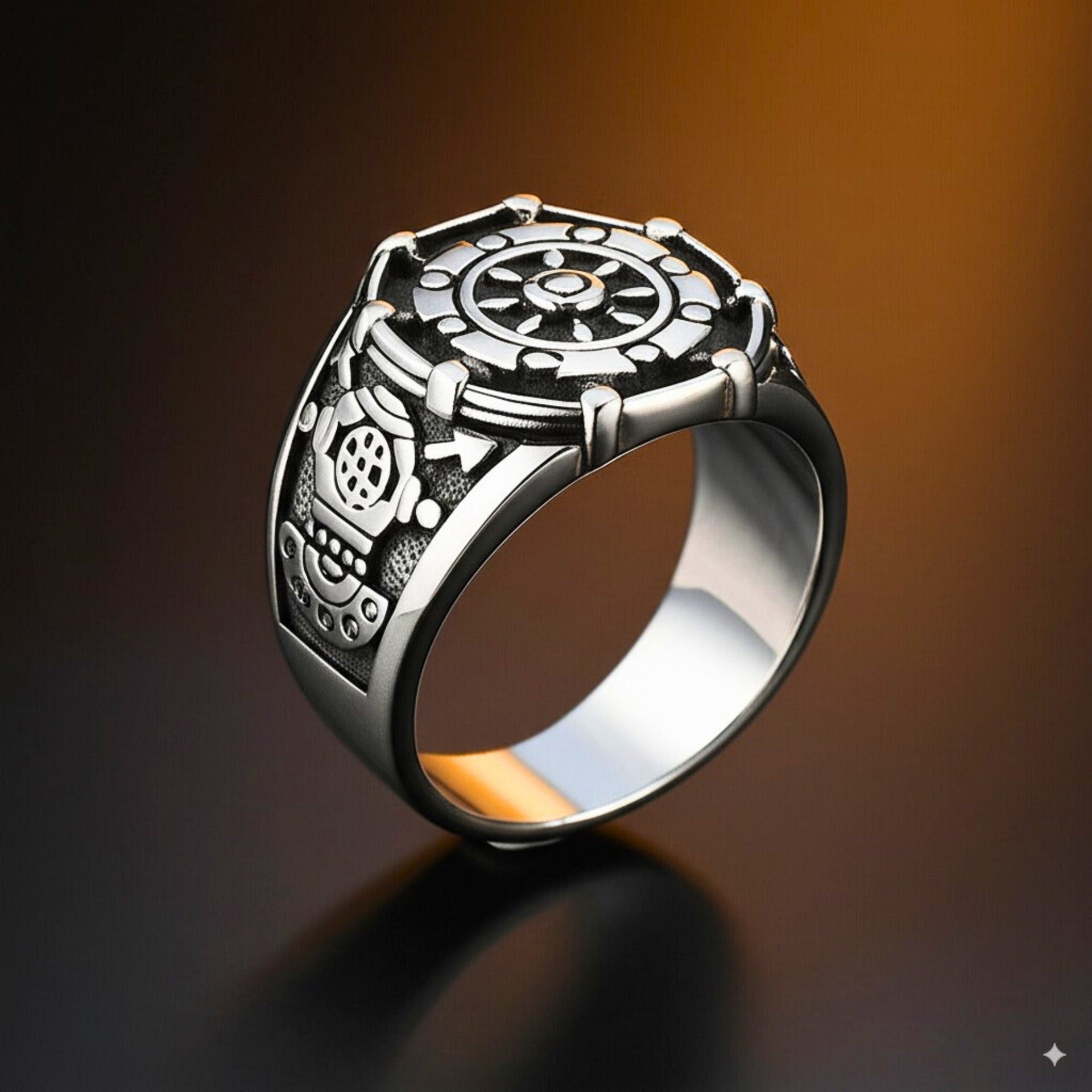 THE MEN THING Rings Royal Series - AQUALOR RING - Pure Stainless Steel Men’s Steel-Black-Plated Ring – Statement Luxury Jewelry (Size : 18-21-24)
