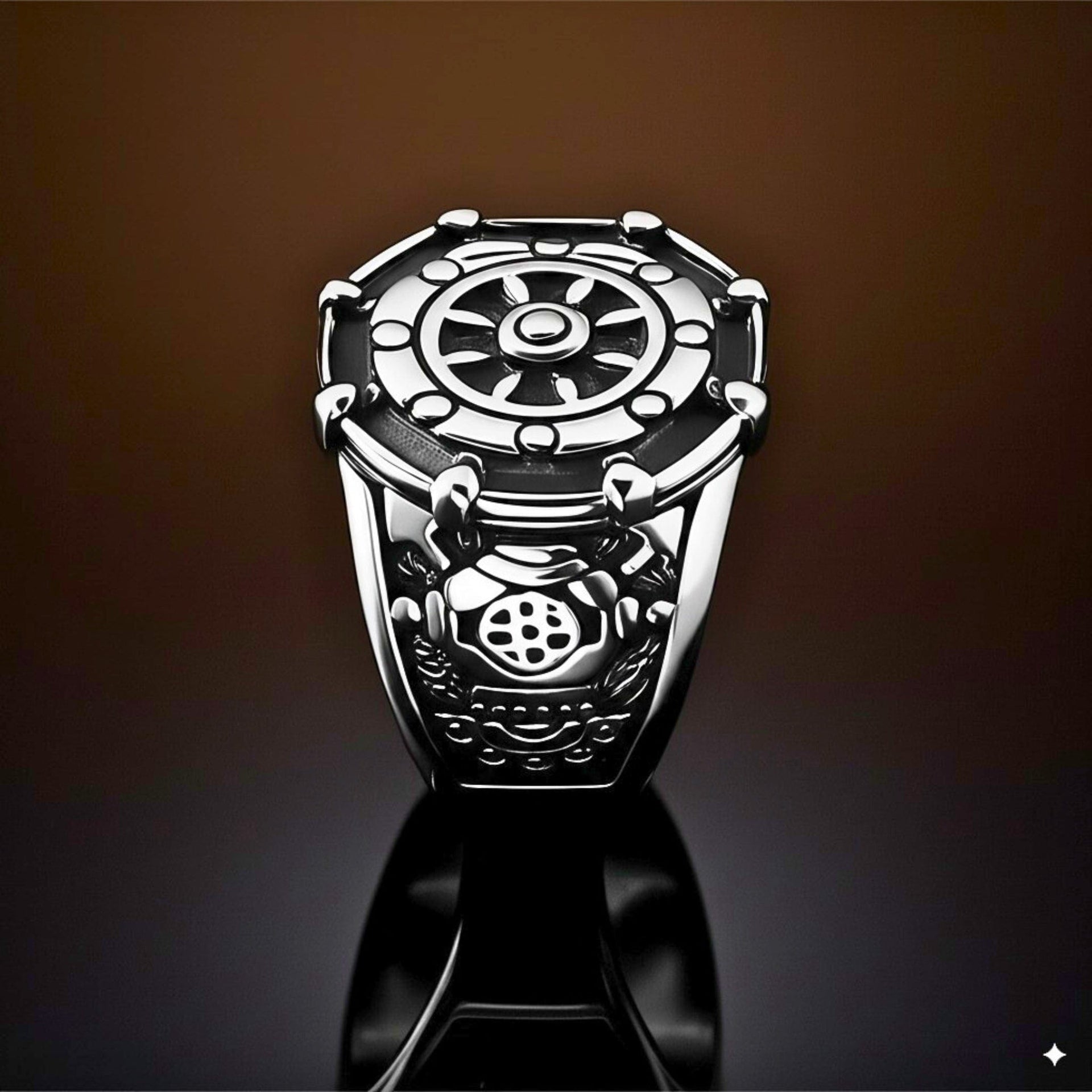THE MEN THING Rings Royal Series - AQUALOR RING - Pure Stainless Steel Men’s Steel-Black-Plated Ring – Statement Luxury Jewelry (Size : 18-21-24)