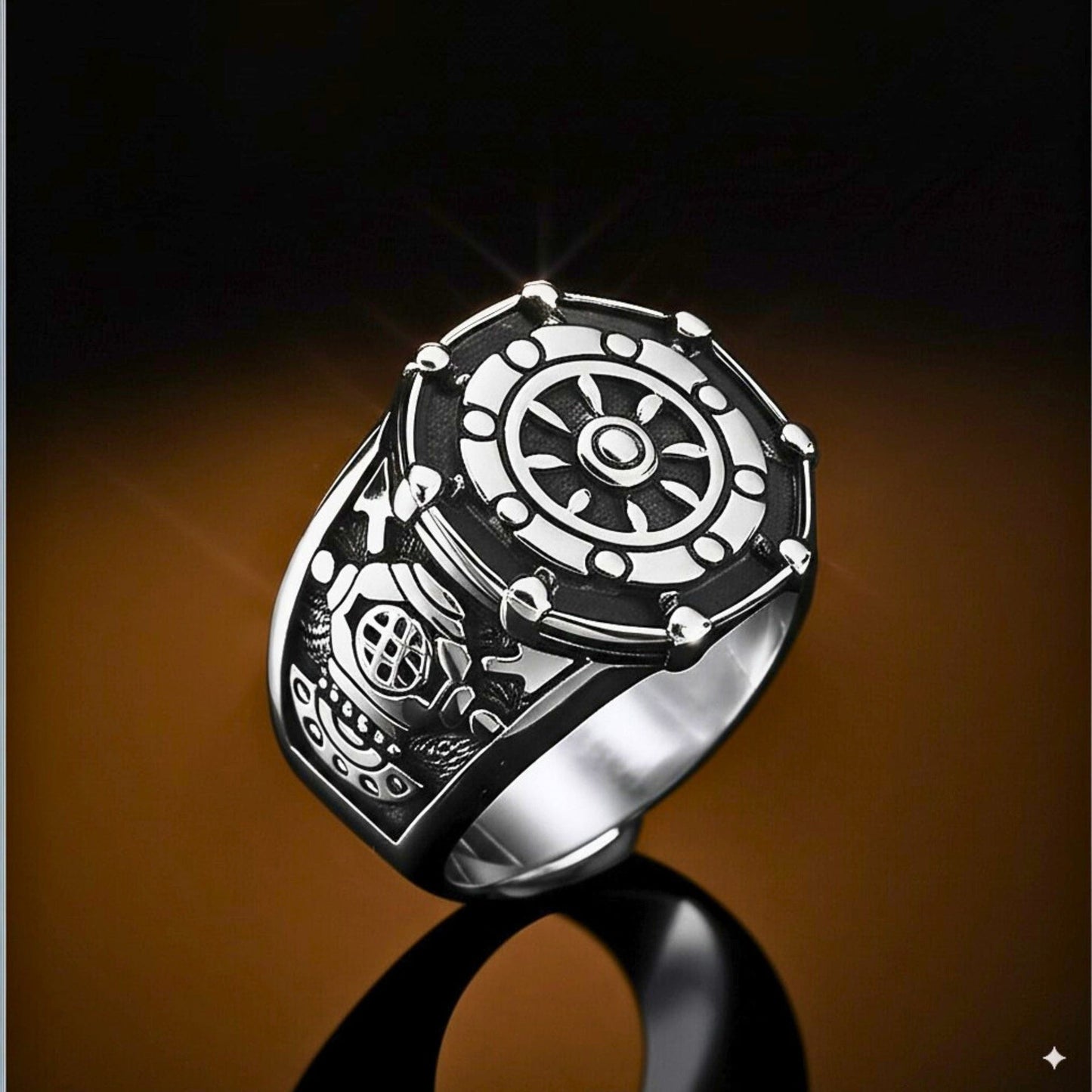 THE MEN THING Rings Royal Series - AQUALOR RING - Pure Stainless Steel Men’s Steel-Black-Plated Ring – Statement Luxury Jewelry (Size : 18-21-24)