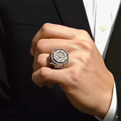 THE MEN THING Rings Royal Series - AQUALOR RING - Pure Stainless Steel Men’s Steel-Black-Plated Ring – Statement Luxury Jewelry (Size : 18-21-24)
