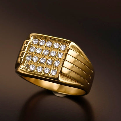 THE MEN THING Rings Royal Series - ARCLUME RING - Pure Stainless Steel Men’s Gold-Plated Ring – Statement Luxury Jewelry (Size : 17-19-24-27)