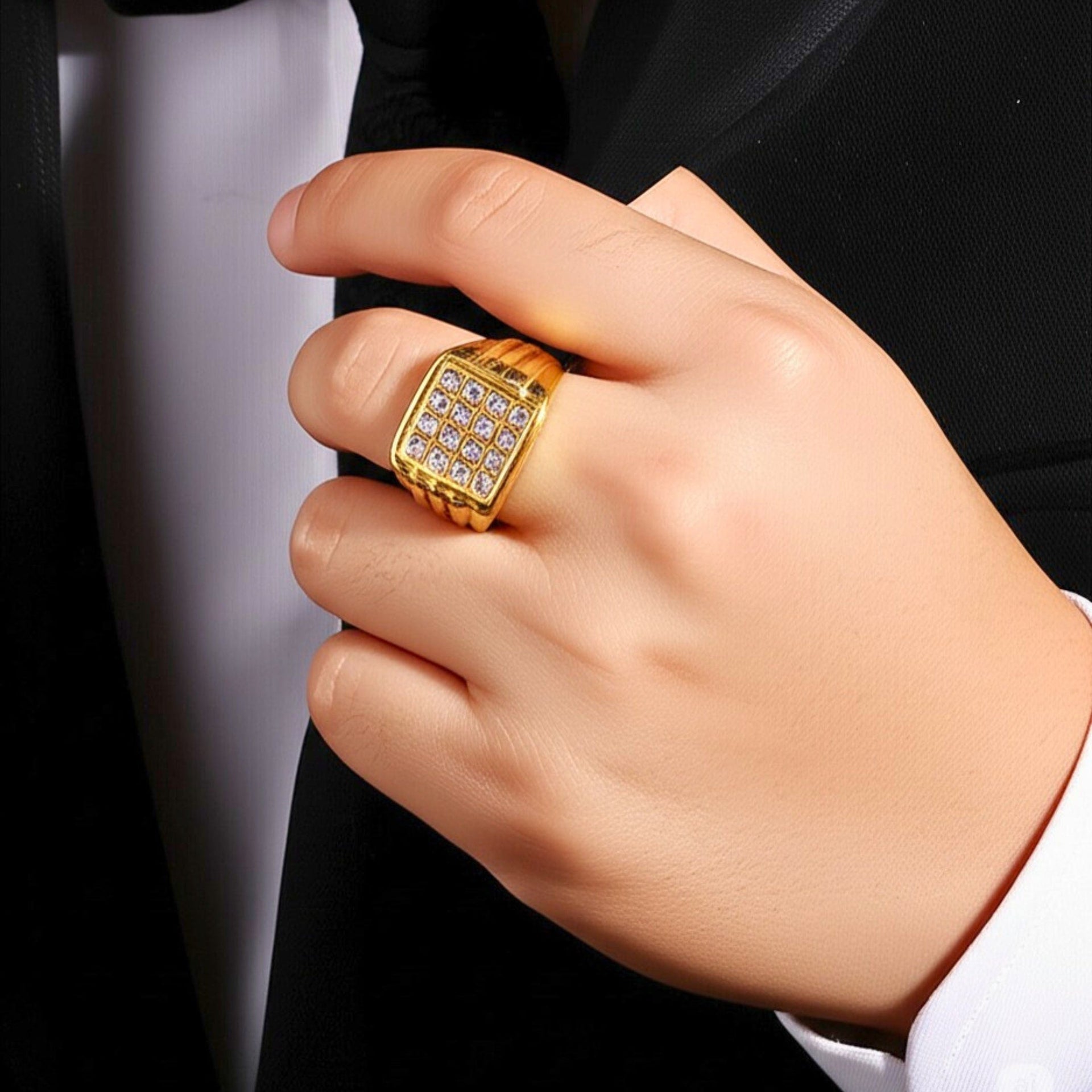 THE MEN THING Rings Royal Series - ARCLUME RING - Pure Stainless Steel Men’s Gold-Plated Ring – Statement Luxury Jewelry (Size : 17-19-24-27)