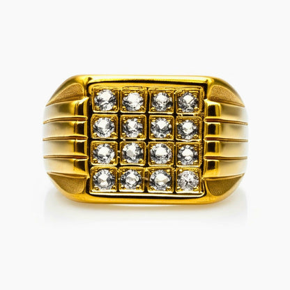 THE MEN THING Rings Royal Series - ARCLUME RING - Pure Stainless Steel Men’s Gold-Plated Ring – Statement Luxury Jewelry (Size : 17-19-24-27)