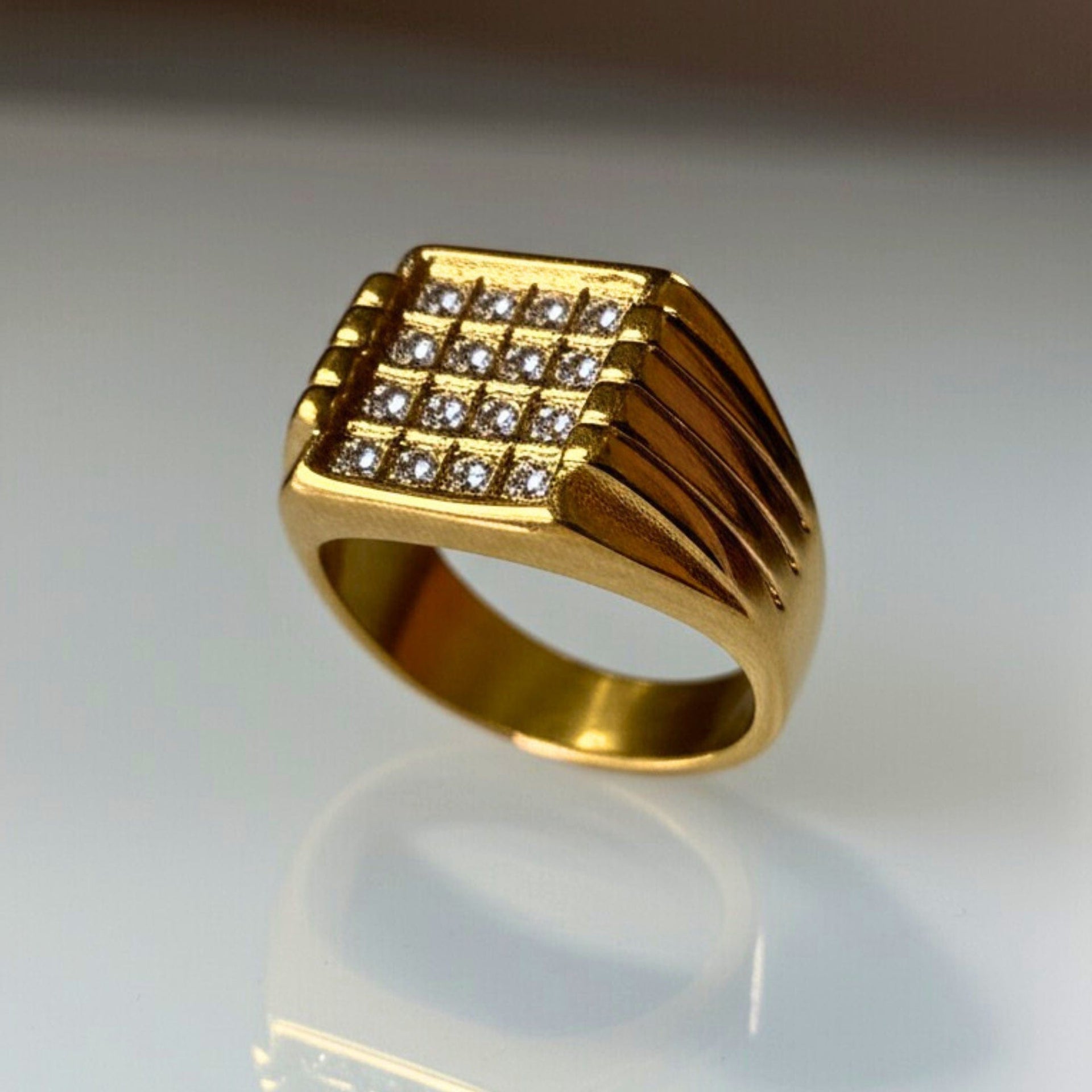 THE MEN THING Rings Royal Series - ARCLUME RING - Pure Stainless Steel Men’s Gold-Plated Ring – Statement Luxury Jewelry (Size : 17-19-24-27)