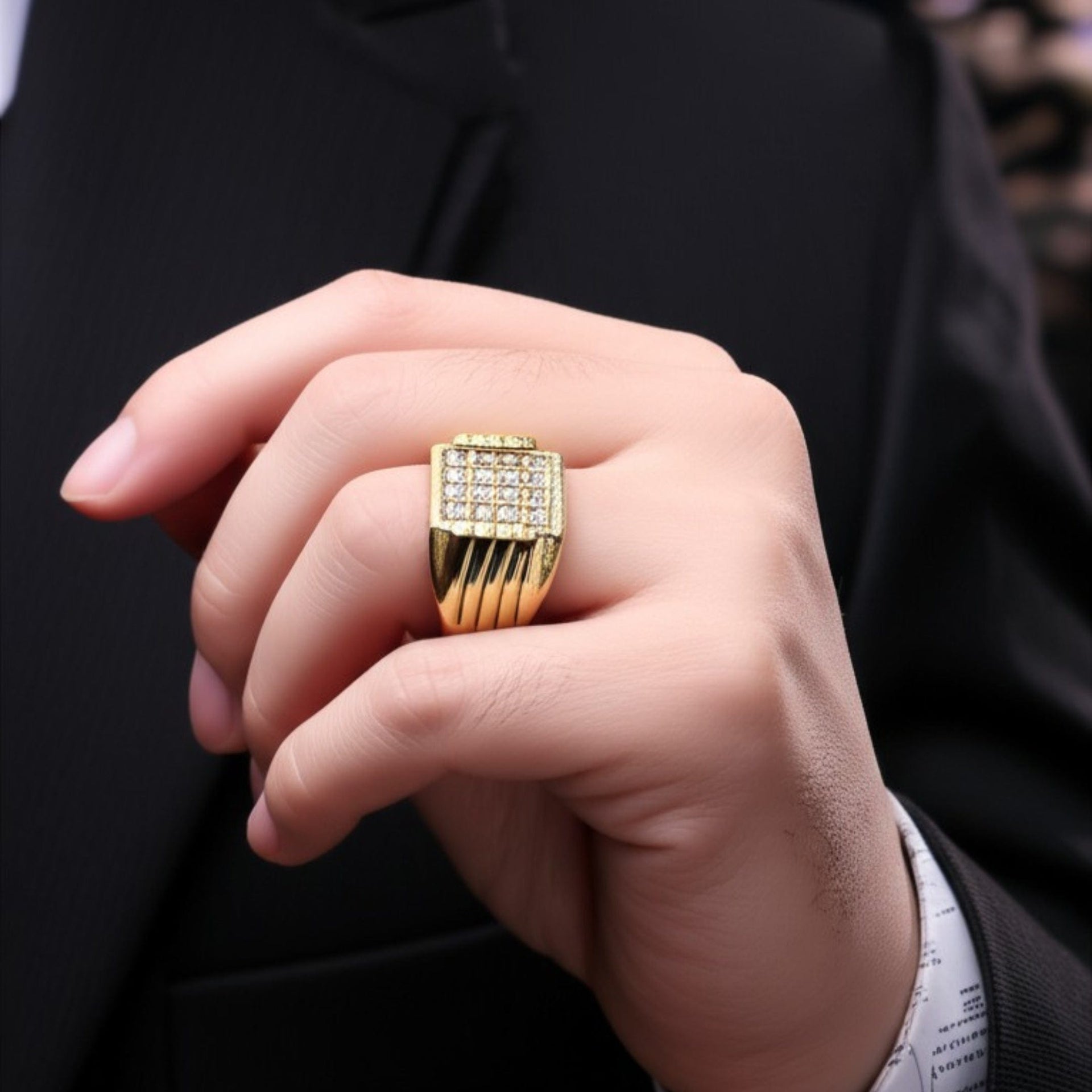THE MEN THING Rings Royal Series - ARCLUME RING - Pure Stainless Steel Men’s Gold-Plated Ring – Statement Luxury Jewelry (Size : 17-19-24-27)