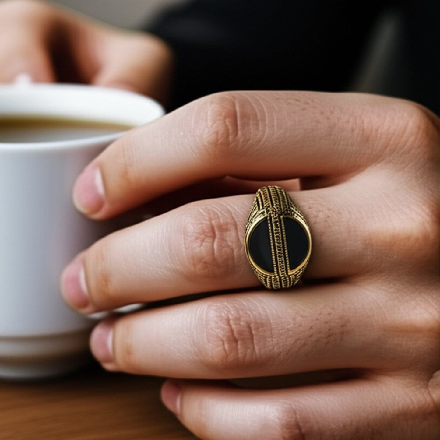 THE MEN THING Rings Royal Series - AURELIAN MAZE RING - Pure Stainless Steel Men’s Gold-Plated Ring – Statement Luxury Jewelry (Size : 16-21-23-26)