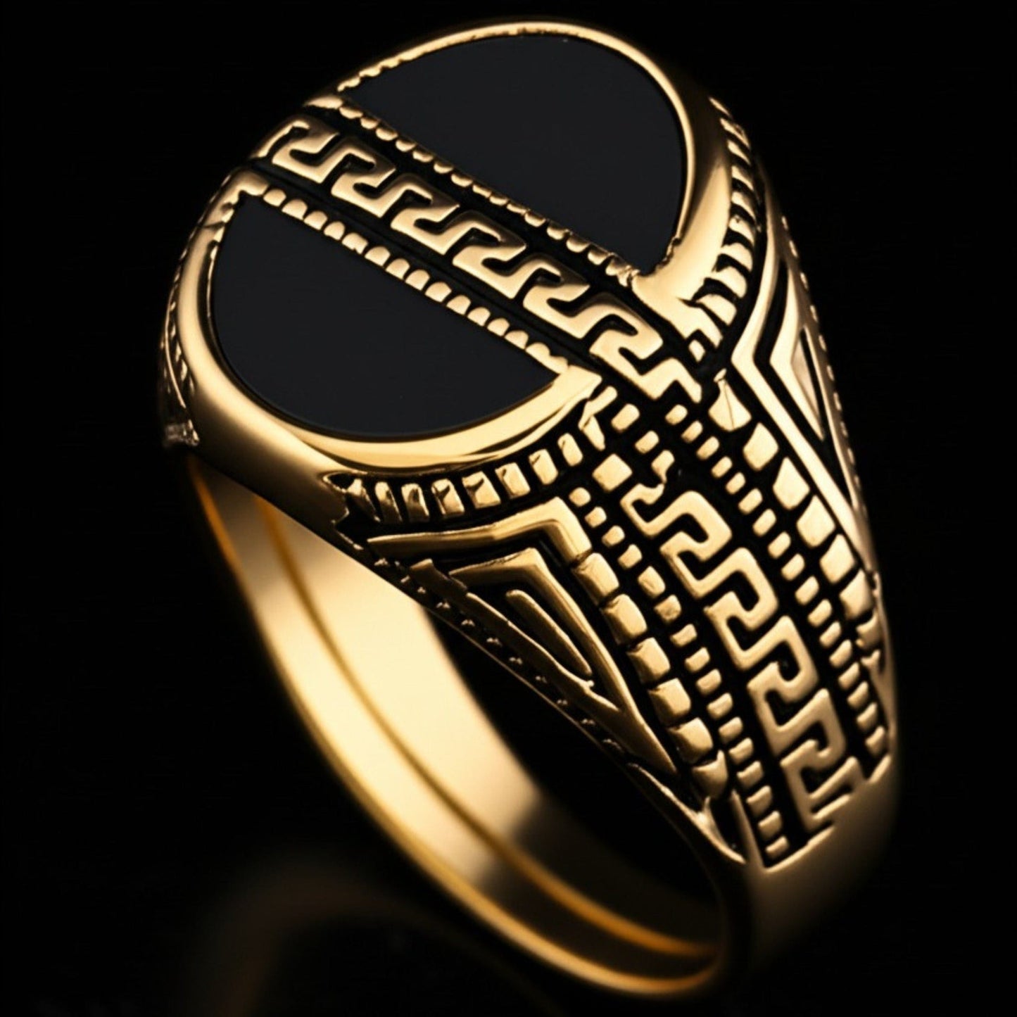 THE MEN THING Rings Royal Series - AURELIAN MAZE RING - Pure Stainless Steel Men’s Gold-Plated Ring – Statement Luxury Jewelry (Size : 16-21-23-26)