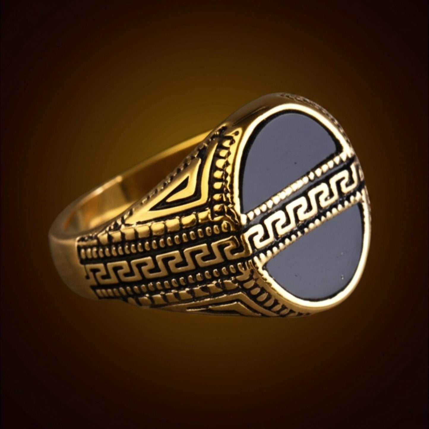 THE MEN THING Rings Royal Series - AURELIAN MAZE RING - Pure Stainless Steel Men’s Gold-Plated Ring – Statement Luxury Jewelry (Size : 16-21-23-26)