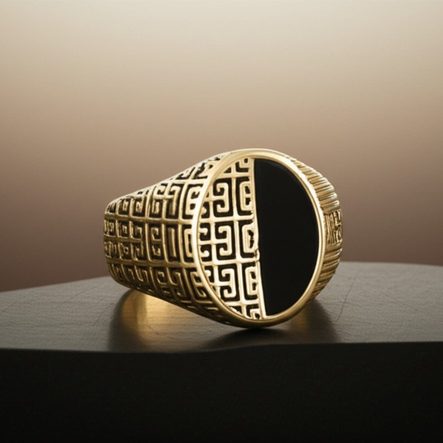 THE MEN THING Rings Royal Series - AURELIAN MAZE RING - Pure Stainless Steel Men’s Gold-Plated Ring – Statement Luxury Jewelry (Size : 17-19-22-27)