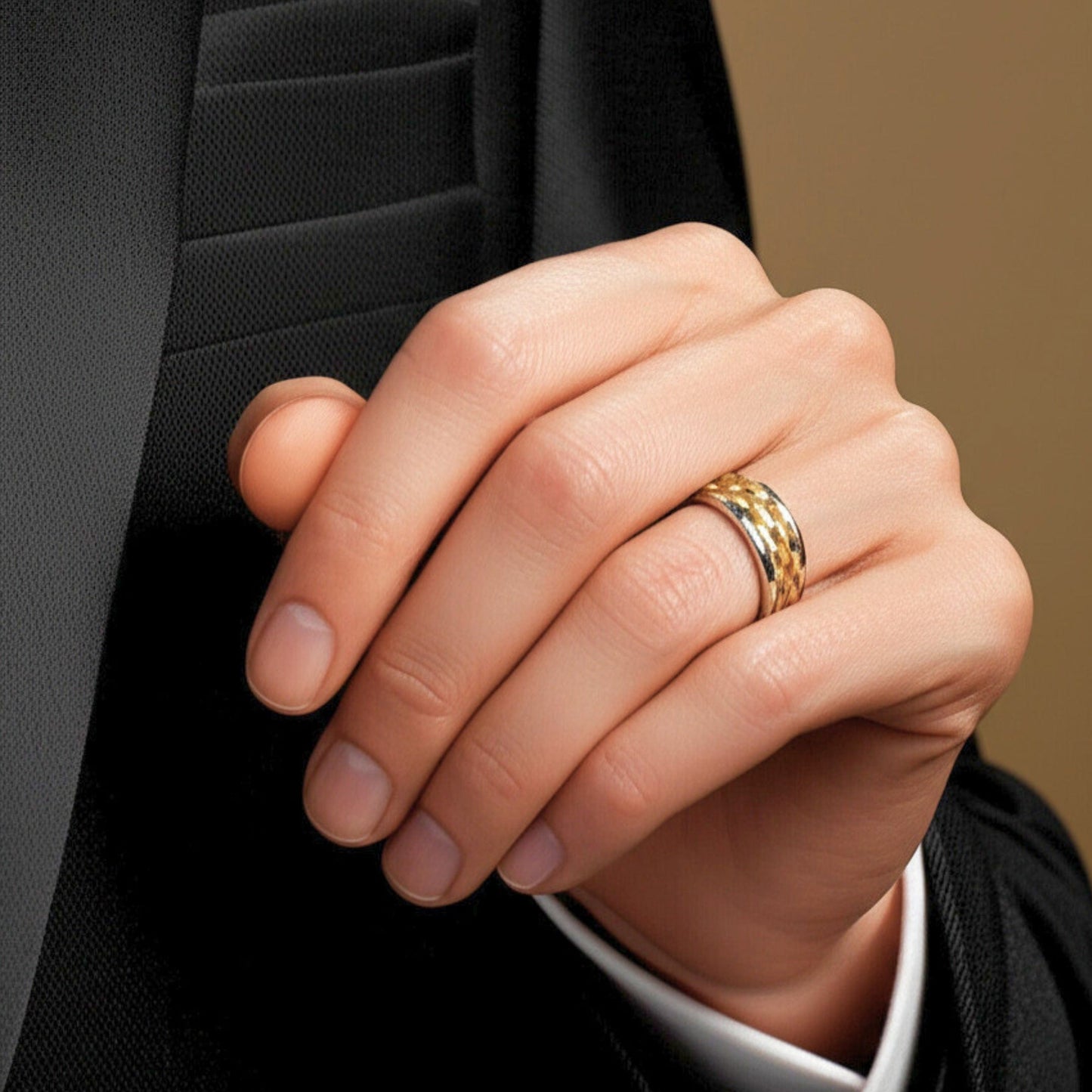 THE MEN THING Rings Royal Series - AUREX RING - Pure Stainless Steel Men’s Gold-Steel-Plated Ring – Statement Luxury Jewelry (Size : 17-19-22-25-27)