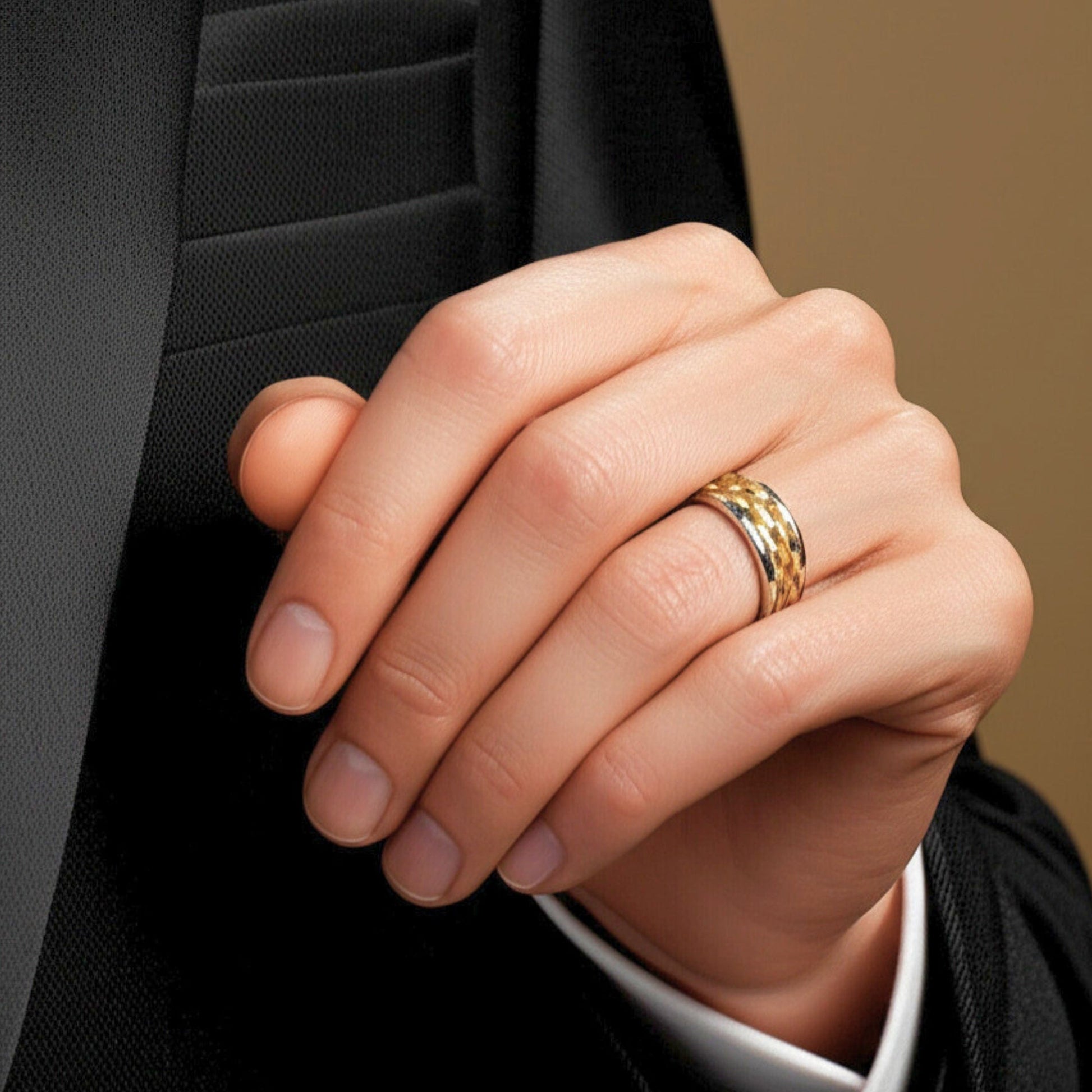 THE MEN THING Rings Royal Series - AUREX RING - Pure Stainless Steel Men’s Gold-Steel-Plated Ring – Statement Luxury Jewelry (Size : 17-19-22-25-27)