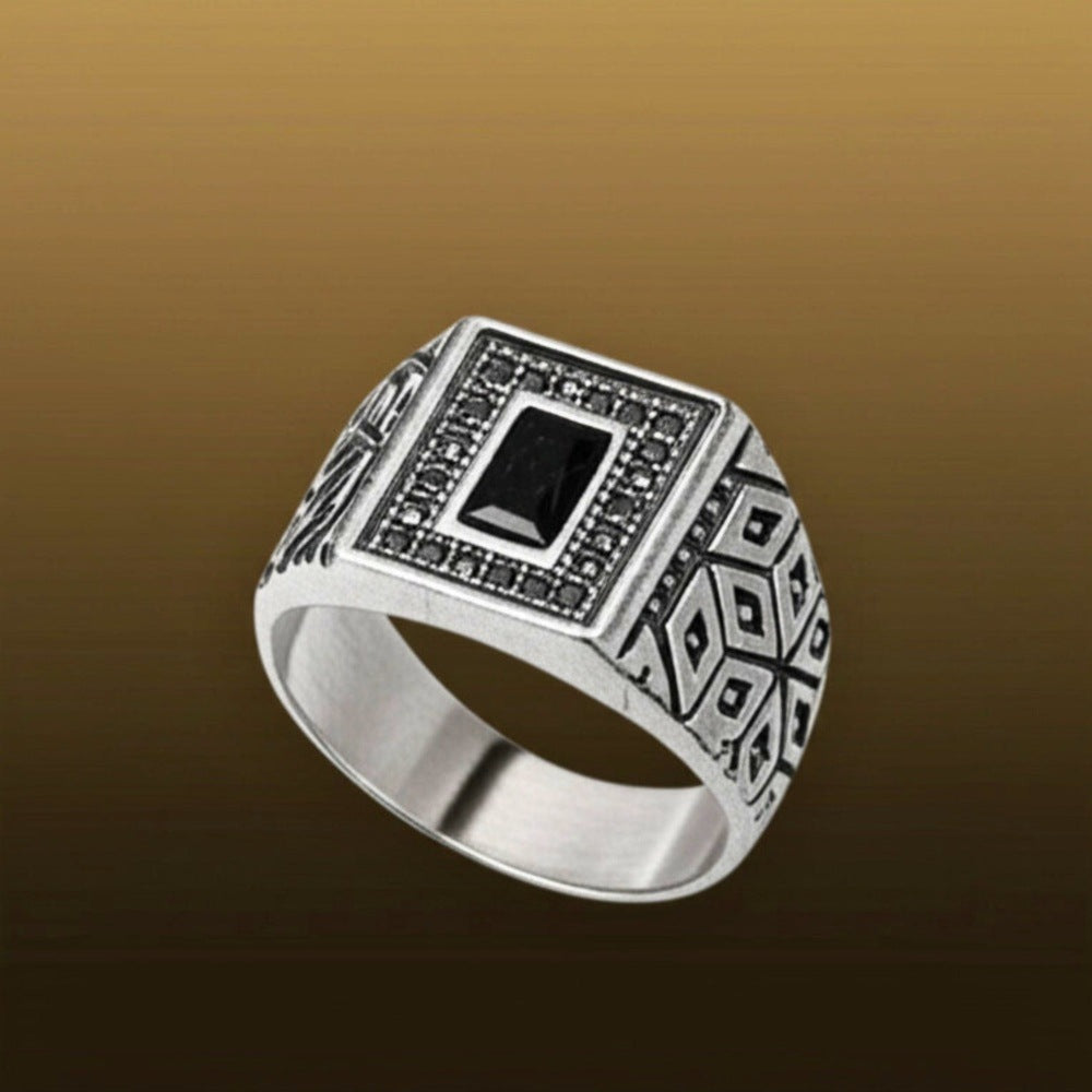 THE MEN THING Rings Royal Series - BLACK BASTION RING - Pure Stainless Steel Men’s Steel-Plated Ring – Statement Luxury Jewelry (Size : 19-22-25)