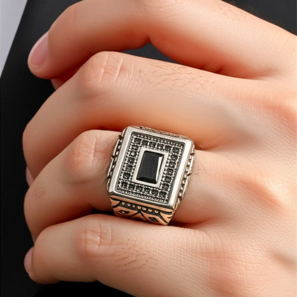 THE MEN THING Rings Royal Series - BLACK BASTION RING - Pure Stainless Steel Men’s Steel-Plated Ring – Statement Luxury Jewelry (Size : 19-22-25)