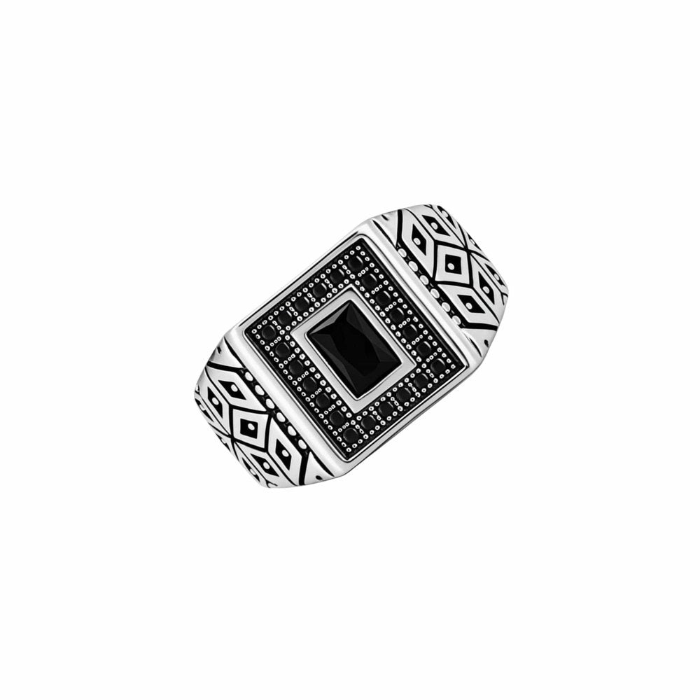 THE MEN THING Rings Royal Series - BLACK BASTION RING - Pure Stainless Steel Men’s Steel-Plated Ring – Statement Luxury Jewelry (Size : 19-22-25)