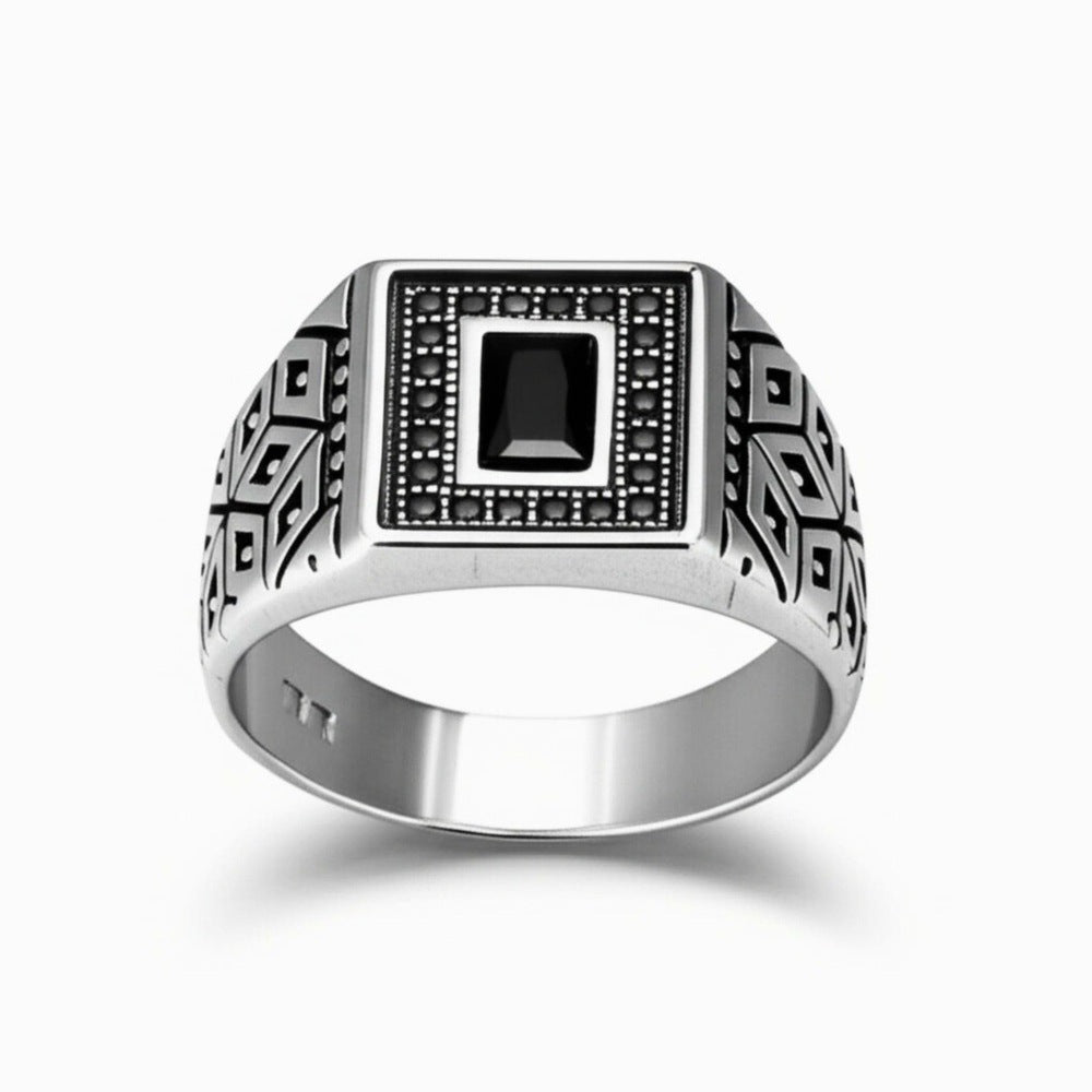 THE MEN THING Rings Royal Series - BLACK BASTION RING - Pure Stainless Steel Men’s Steel-Plated Ring – Statement Luxury Jewelry (Size : 19-22-25)