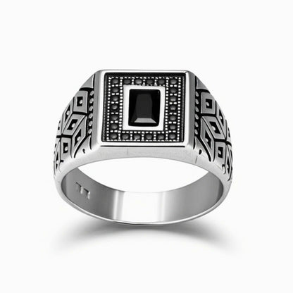 THE MEN THING Rings Royal Series - BLACK BASTION RING - Pure Stainless Steel Men’s Steel-Plated Ring – Statement Luxury Jewelry (Size : 19-22-25)