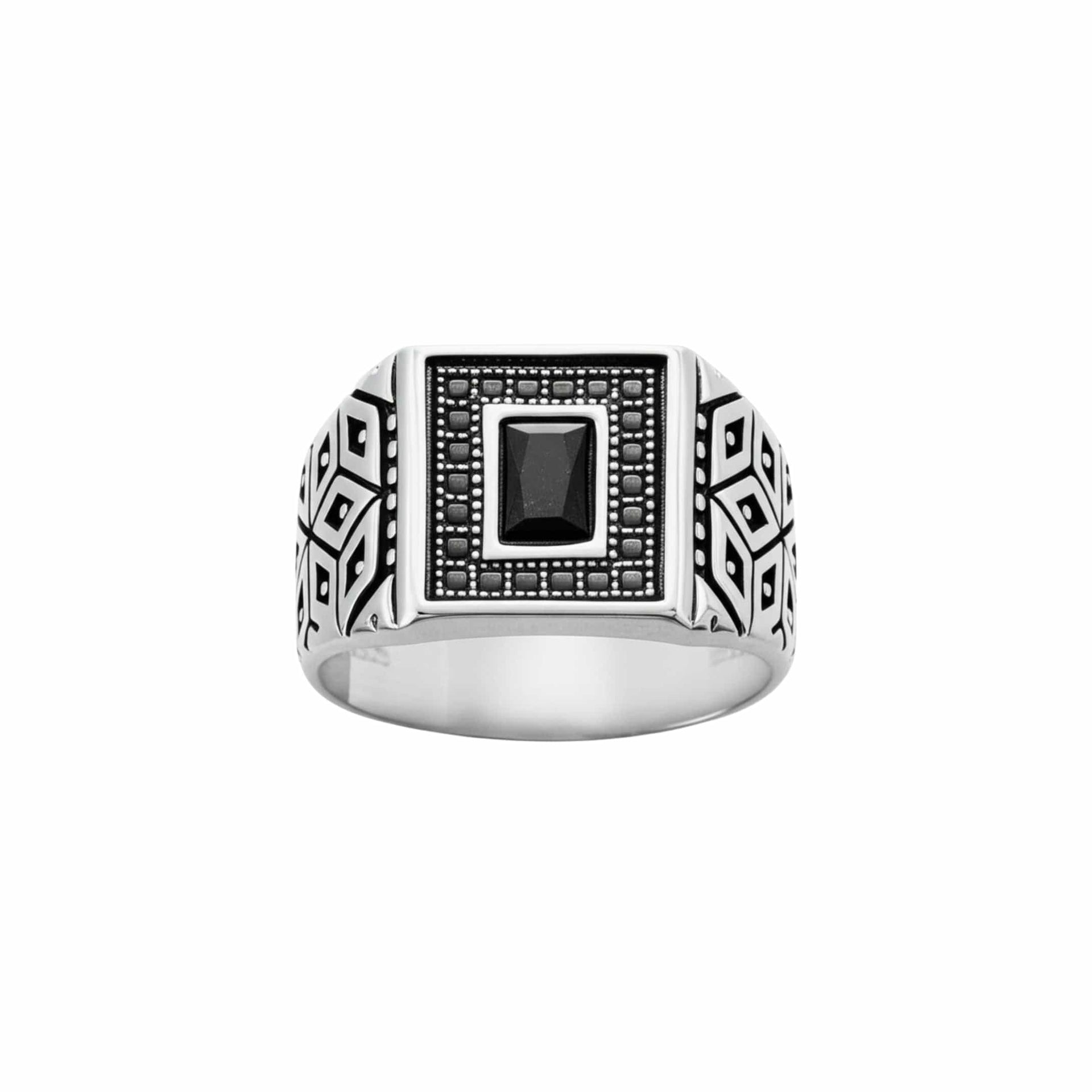 THE MEN THING Rings Royal Series - BLACK BASTION RING - Pure Stainless Steel Men’s Steel-Plated Ring – Statement Luxury Jewelry (Size : 19-22-25)
