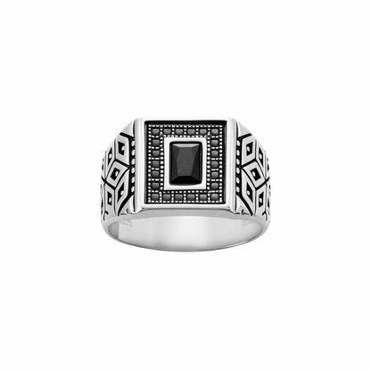 THE MEN THING Rings Royal Series - BLACK BASTION RING - Pure Stainless Steel Men’s Steel-Plated Ring – Statement Luxury Jewelry (Size : 19-22-25)