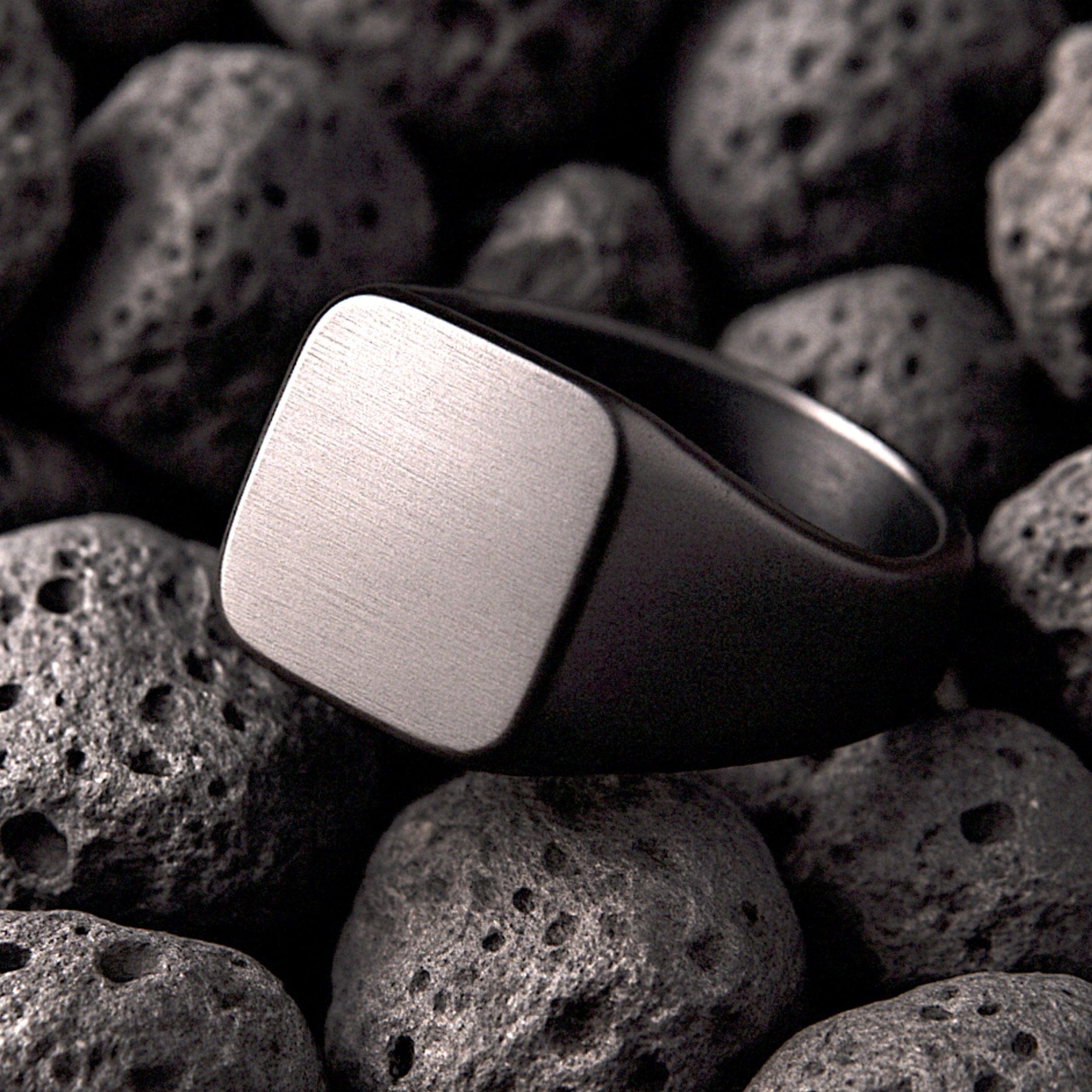 THE MEN THING Rings Royal Series - BLACK CODE RING - Pure Stainless Steel Men’s Steel-Plated Black Ring – Statement Luxury Jewelry (Size : 19-22)