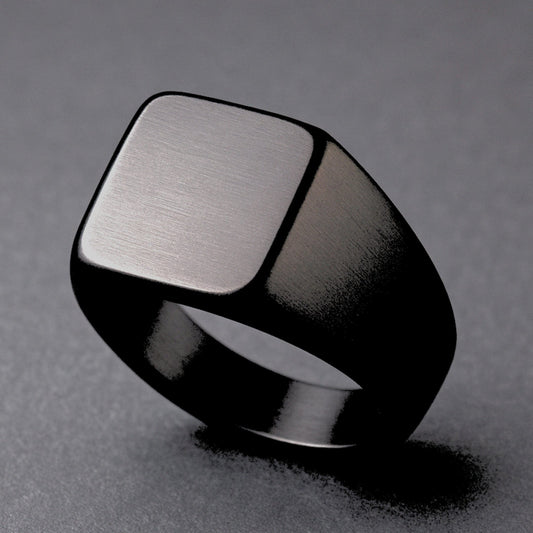 THE MEN THING Rings Royal Series - BLACK CODE RING - Pure Stainless Steel Men’s Steel-Plated Black Ring – Statement Luxury Jewelry (Size : 19-22)
