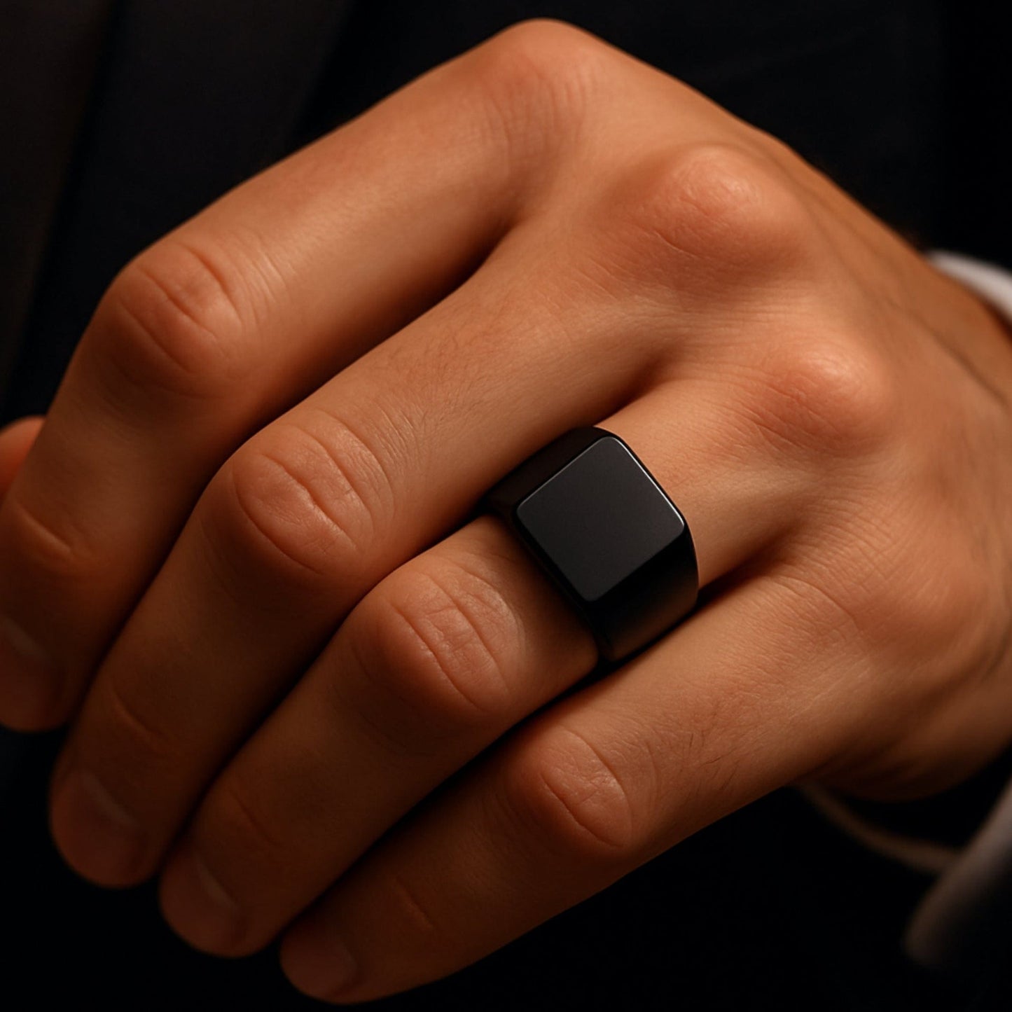 THE MEN THING Rings Royal Series - BLACK CODE RING - Pure Stainless Steel Men’s Steel-Plated Black Ring – Statement Luxury Jewelry (Size : 19-22)