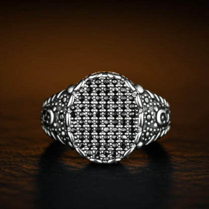 THE MEN THING Rings Royal Series - BLACK FORGE RING - Pure Stainless Steel Men’s Steel-Plated Ring – Statement Luxury Jewelry (Size : 17-22-27)