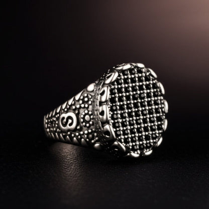 THE MEN THING Rings Royal Series - BLACK FORGE RING - Pure Stainless Steel Men’s Steel-Plated Ring – Statement Luxury Jewelry (Size : 17-22-27)