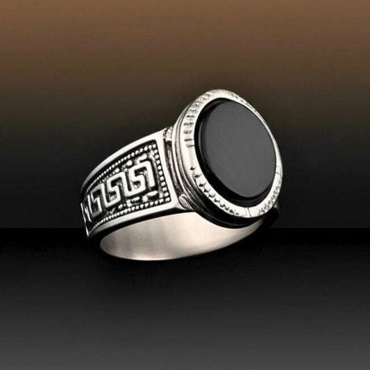 THE MEN THING Rings Royal Series - BLACK PYRE SIGNET RING - Pure Stainless Steel Men’s Steel-Plated Ring – Statement Luxury Jewelry (Size : -17-19-21-24-27)