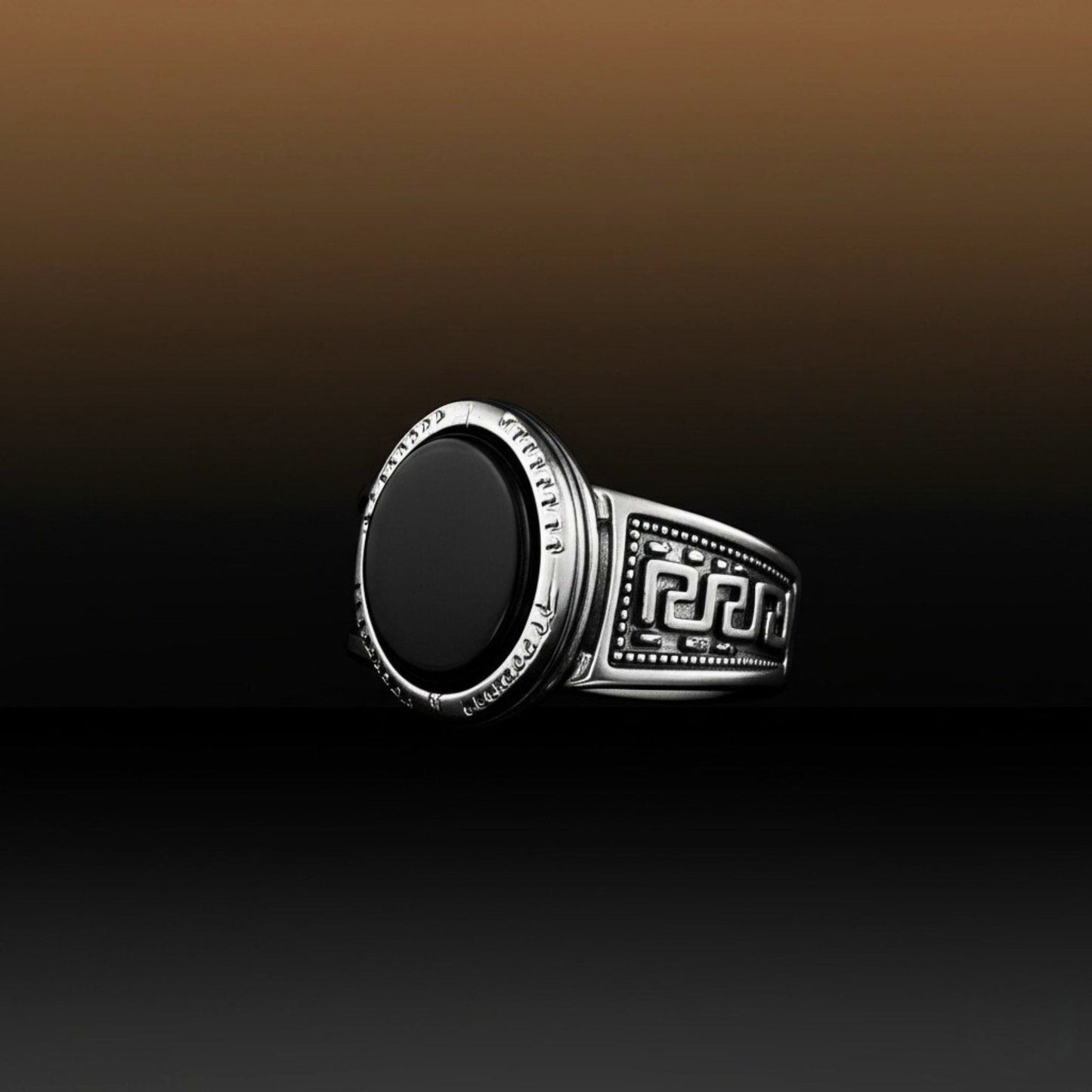THE MEN THING Rings Royal Series - BLACK PYRE SIGNET RING - Pure Stainless Steel Men’s Steel-Plated Ring – Statement Luxury Jewelry (Size : -17-19-21-24-27)