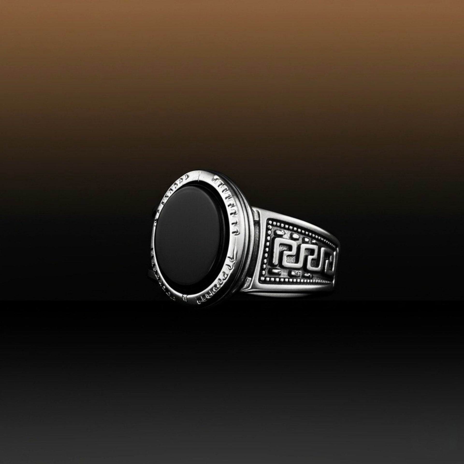 THE MEN THING Rings Royal Series - BLACK PYRE SIGNET RING - Pure Stainless Steel Men’s Steel-Plated Ring – Statement Luxury Jewelry (Size : -17-19-21-24-27)