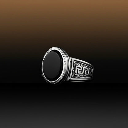 THE MEN THING Rings Royal Series - BLACK PYRE SIGNET RING - Pure Stainless Steel Men’s Steel-Plated Ring – Statement Luxury Jewelry (Size : -17-19-21-24-27)