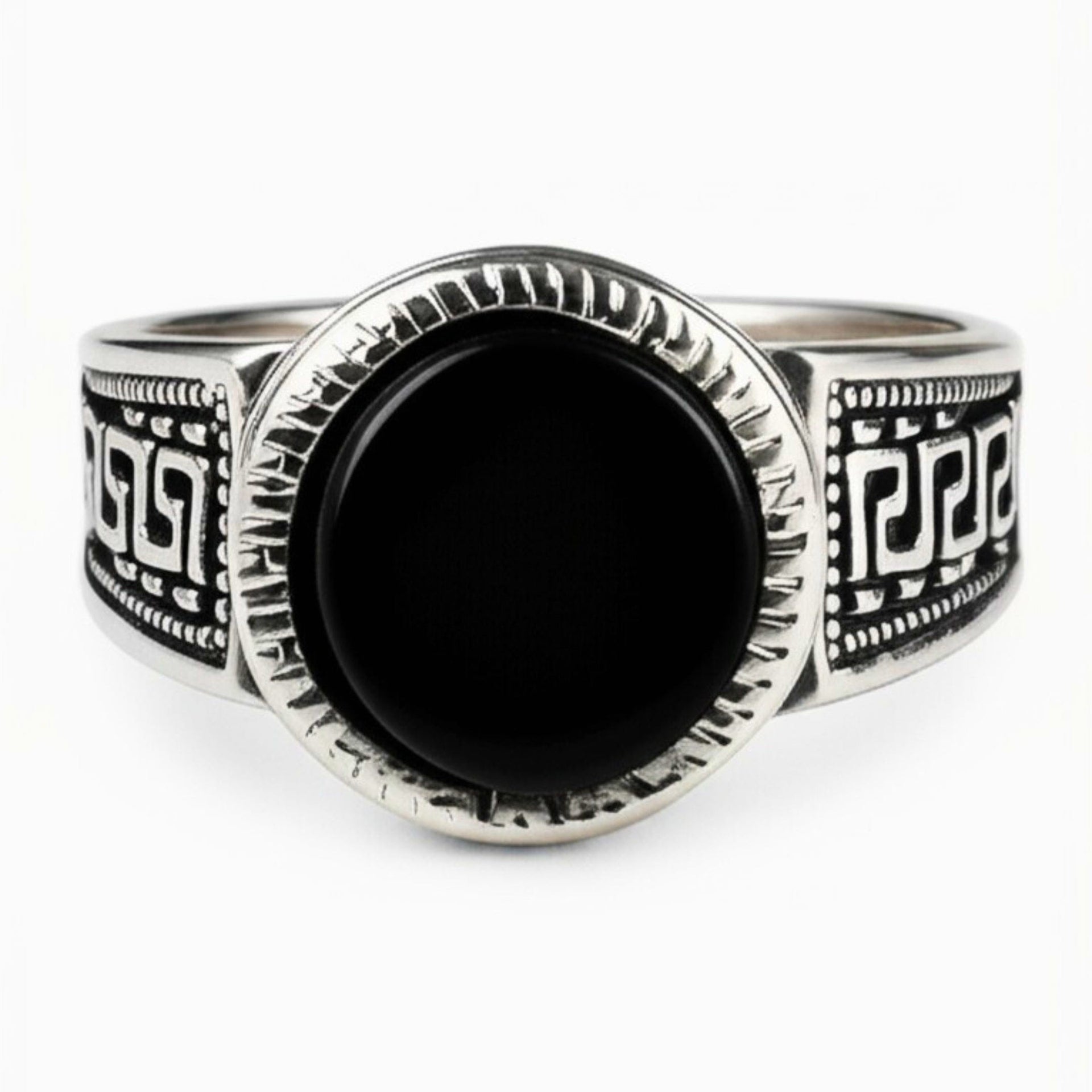THE MEN THING Rings Royal Series - BLACK PYRE SIGNET RING - Pure Stainless Steel Men’s Steel-Plated Ring – Statement Luxury Jewelry (Size : -17-19-21-24-27)